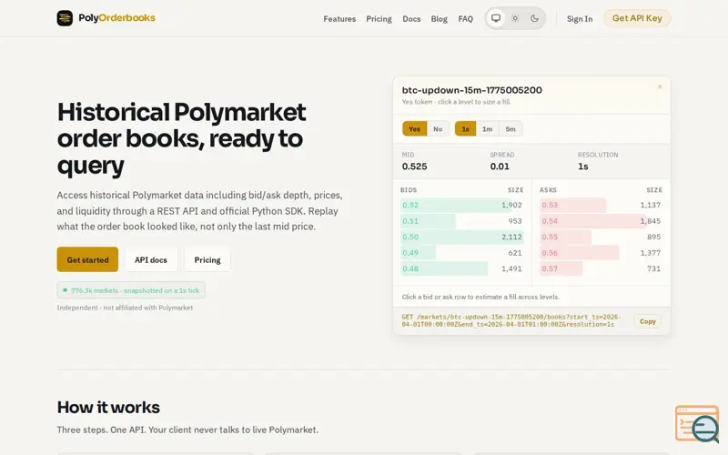 Screenshot of PolyOrderbooks