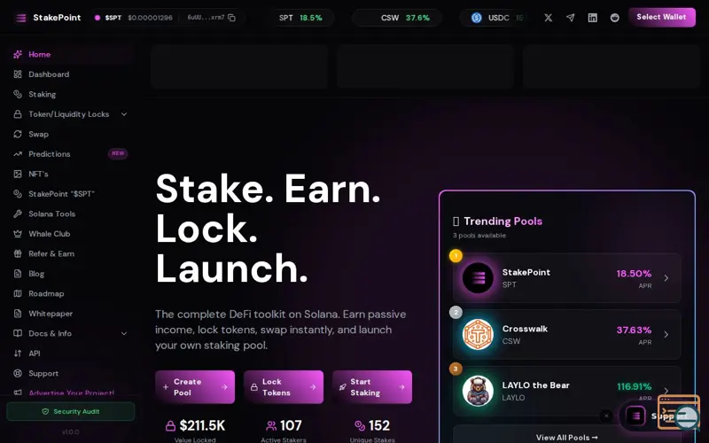 Screenshot of StakePoint, a launch using DexScreener