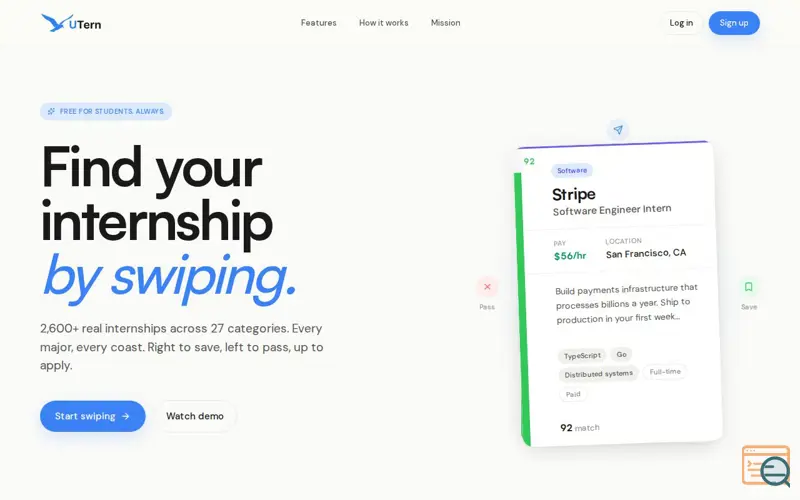 Screenshot of UTern — Swipe for Internships