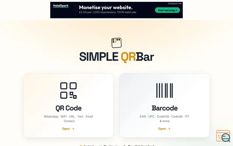 Screenshot of SIMPLE QRBar — QR & Barcode Generator