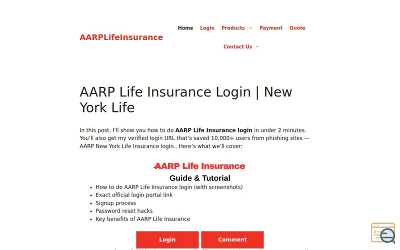 Screenshot of AARPLifeInsurance