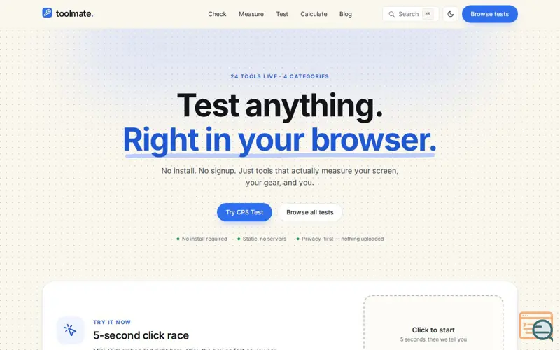 Screenshot of toolmate — test anything in your browser
