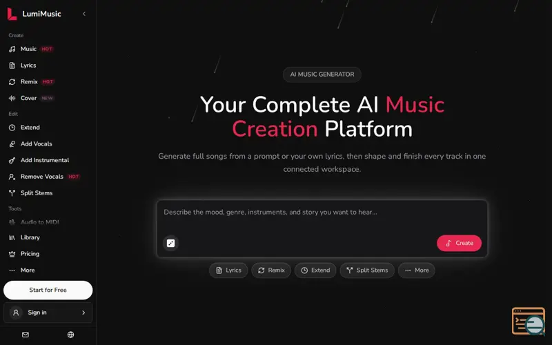 Screenshot of AI Music Generator & Music Creation Platform | LumiMusic