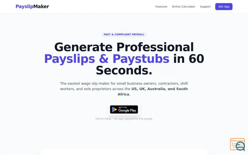 Screenshot of Payslip & Paystub Generator