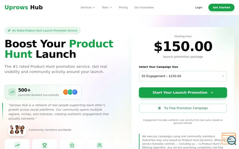 Screenshot of Uprows Hub