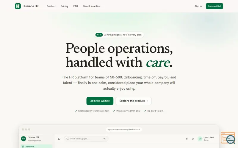 Screenshot of Humane HR