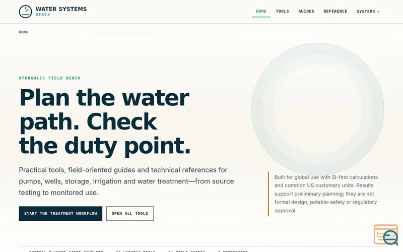 Screenshot of Water Systems Bench, a launch using Boost Domain Rating