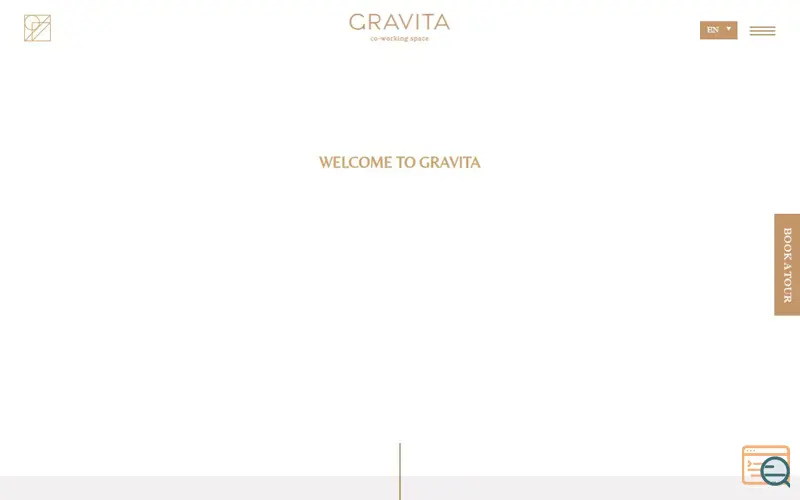 Screenshot of Gravita Co-Working Space, a launch using Typed.js
