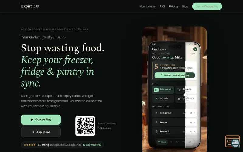 Screenshot of Expireless: Food Expiry Tracker, Receipt Scanner & Freezer App