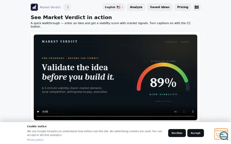 Screenshot of Marketverdict