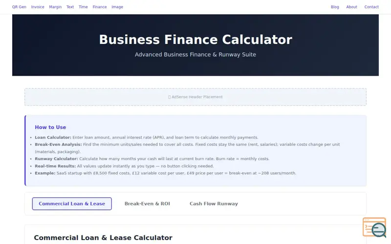 Screenshot of BizFinanceCalc