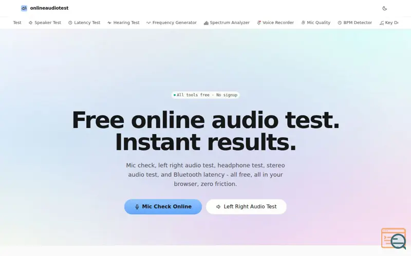 Screenshot of Online Audio Test