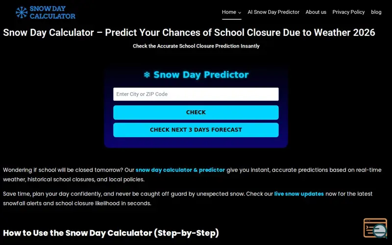 Screenshot of Predict snow day, a launch using Google Fonts