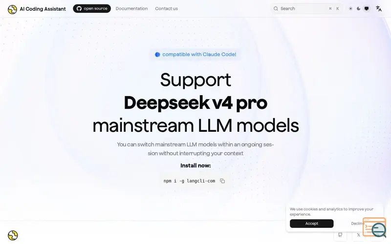 Screenshot of Langcli, a launch using tweakcn