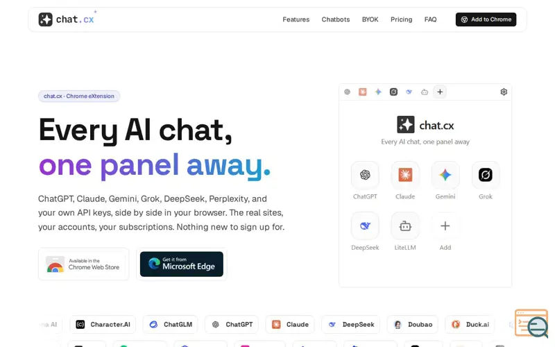 Screenshot of chat.cx | Every AI chat in one panel