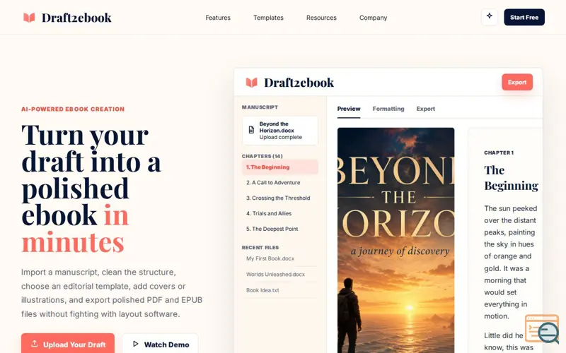 Screenshot of Draft2ebook