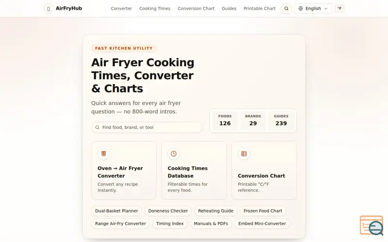 Screenshot of Air Fryer Hub