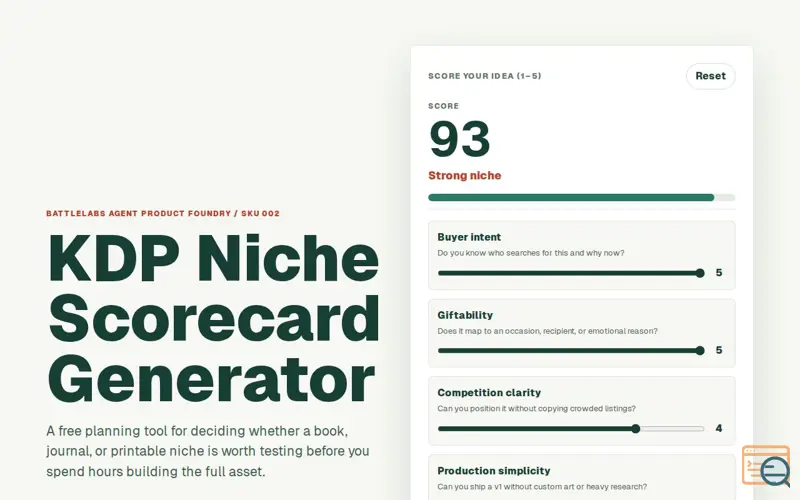 Screenshot of KDP Niche Scorecard Generator