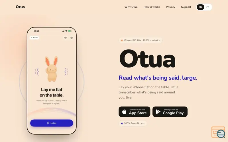 Screenshot of Otua — Read what's being said, large.