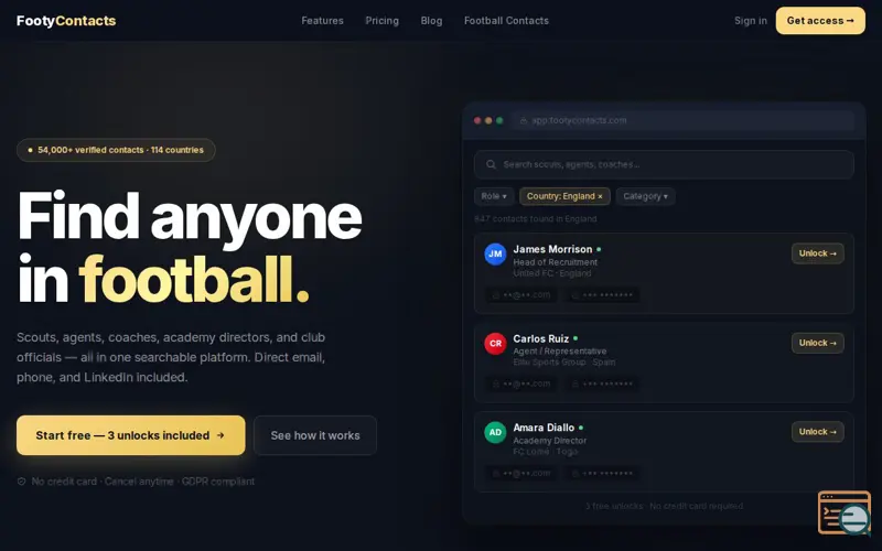 Screenshot of Footy Contacts 
