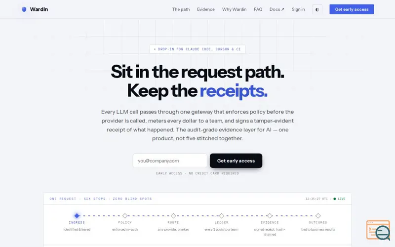 Screenshot of Wardin — The Audit-Grade Evidence Layer for AI | Wardin