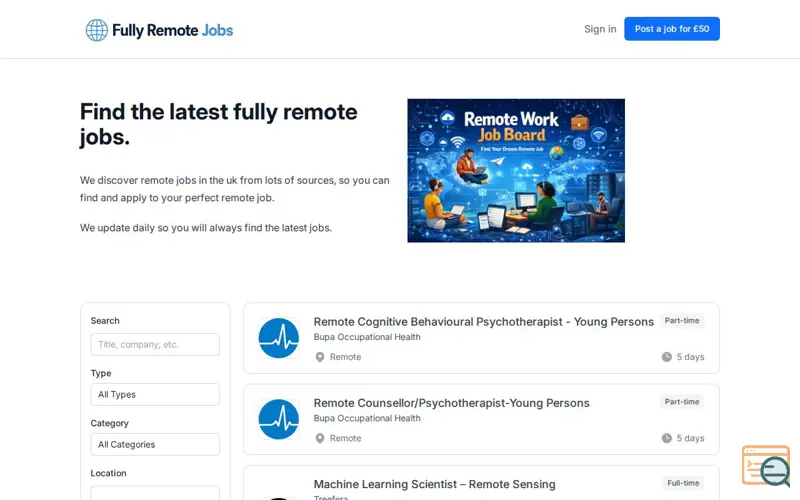 Screenshot of Fully Remote Jobs, a launch using Ahoy