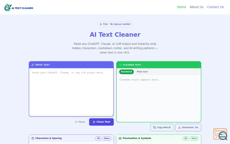 Screenshot of AiCleanerText