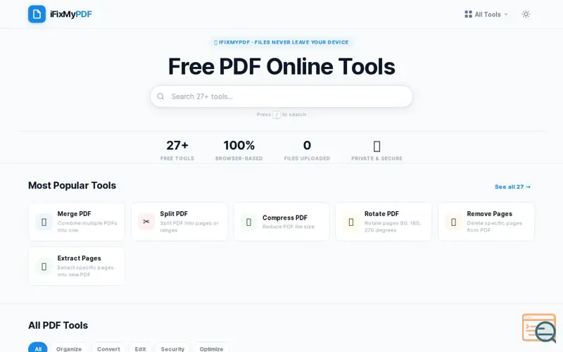 Screenshot of iFixMyPDF — Free PDF Online Tools