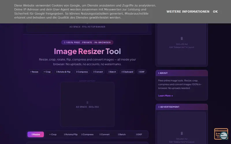 Screenshot of Free Online Image Resizer
