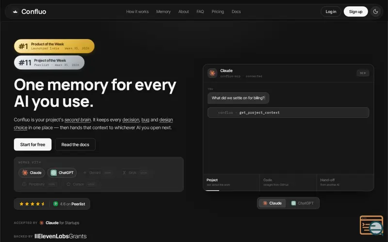 Screenshot of Confluo — Shared AI Memory for Claude, ChatGPT & Gemini