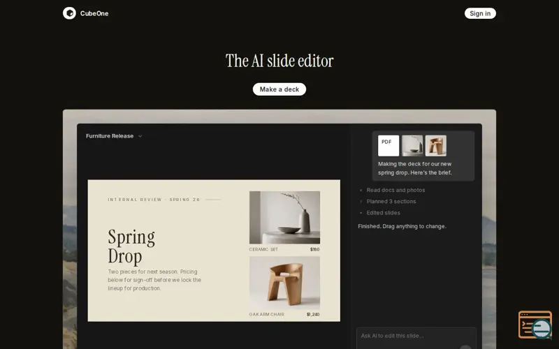 Screenshot of AI Slide Editor by CubeOne
