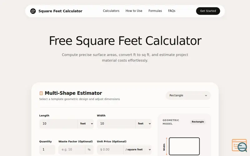 Screenshot of Square Feet Calculator