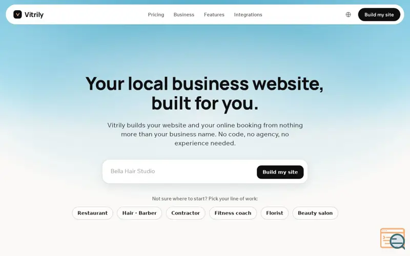 Screenshot of Vitrily: your local business website, built for you