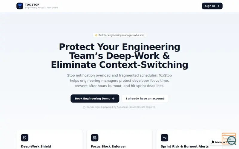 Screenshot of ToxStop, a launch using Bolt