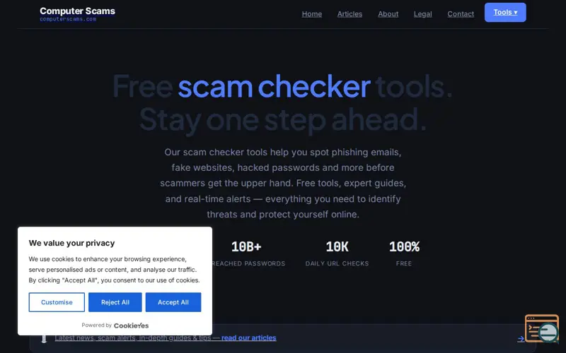 Screenshot of Computer Scams