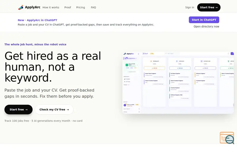 Screenshot of ApplyArc