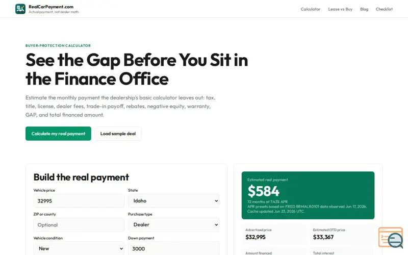 Screenshot of Real Car Payment Calculator