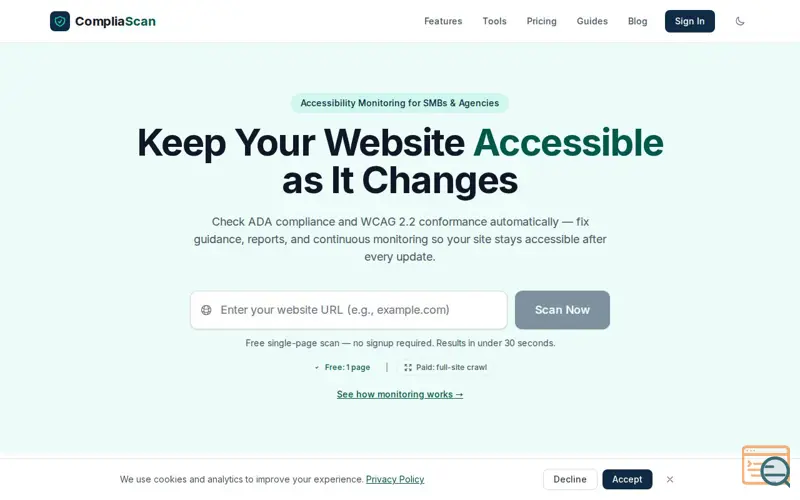 Screenshot of Compliascan ADA & WCAG Checker