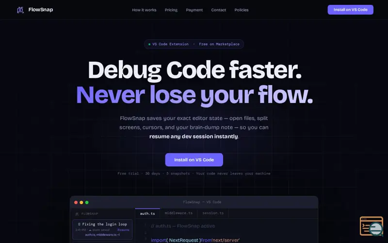 Screenshot of FlowSnap — Never Lose Your Dev Flow