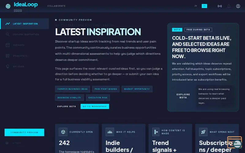 Screenshot of IdeaLoop, a launch using Loli.net Fonts