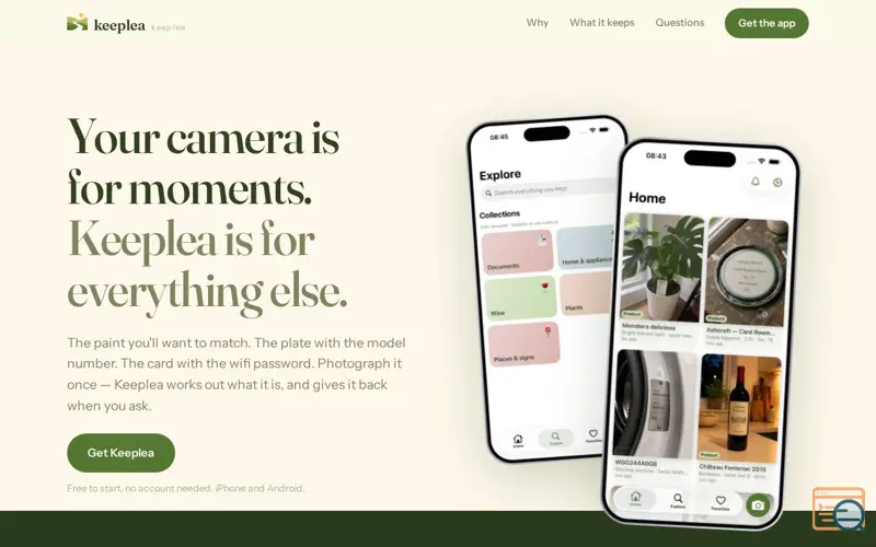 Screenshot of Keeplea — Visual Memory for the Physical World