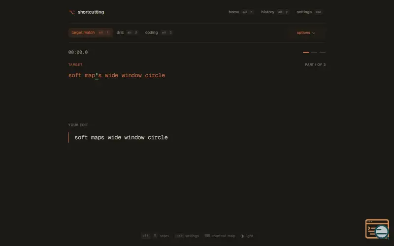 Screenshot of shortcutting