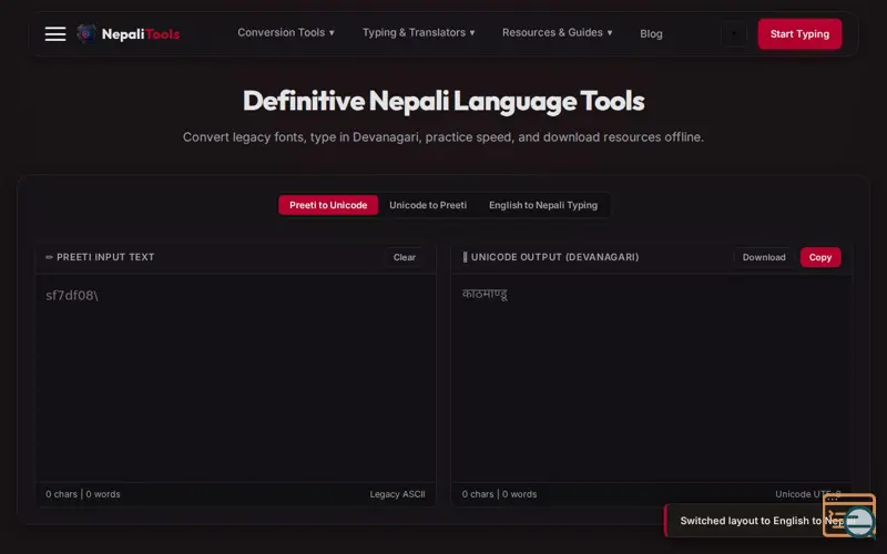 Screenshot of Nepali Language Tools