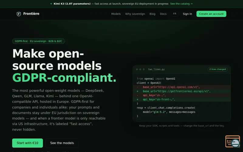 Screenshot of Frontière AI