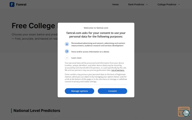 Screenshot of College Predictor