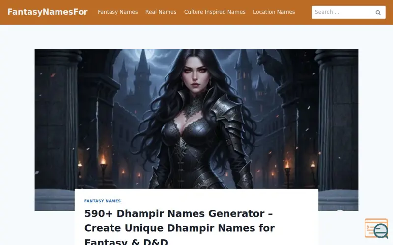 Screenshot of FantasyNamesFor