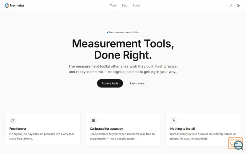 Screenshot of Nexmetra — Free Online Measurement Tools