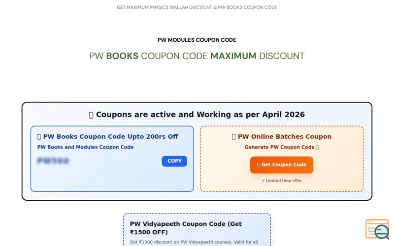 Screenshot of PW Books Coupon Code