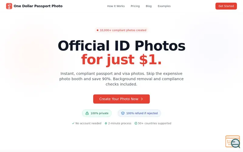 Screenshot of One Dollar Passport Photo
