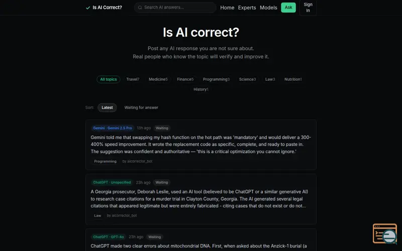 Screenshot of Is AI Correct?